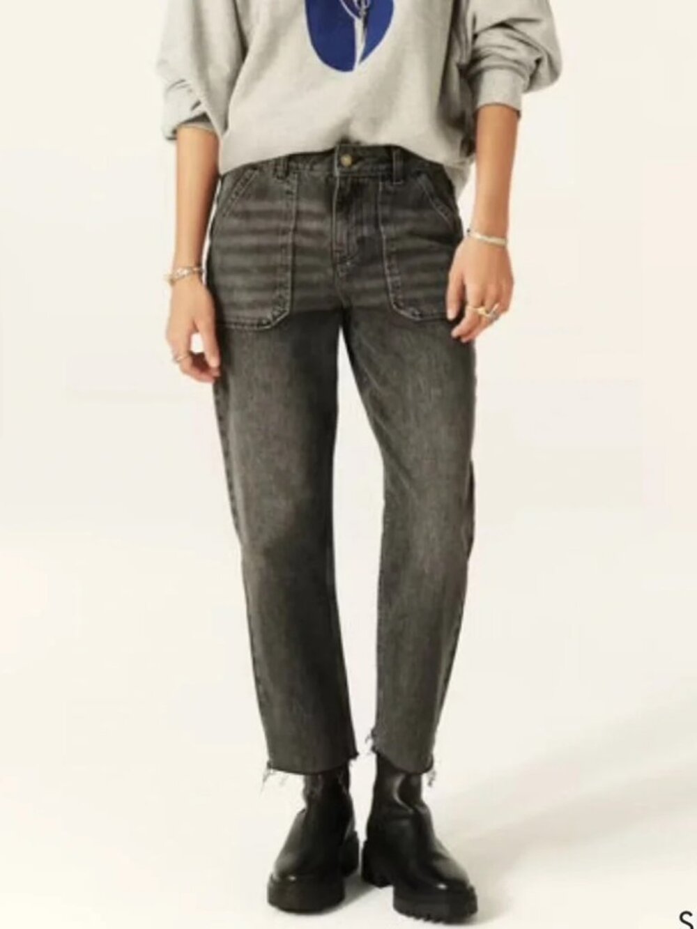 ba&sh Elly gray straight leg cropped jeans.
